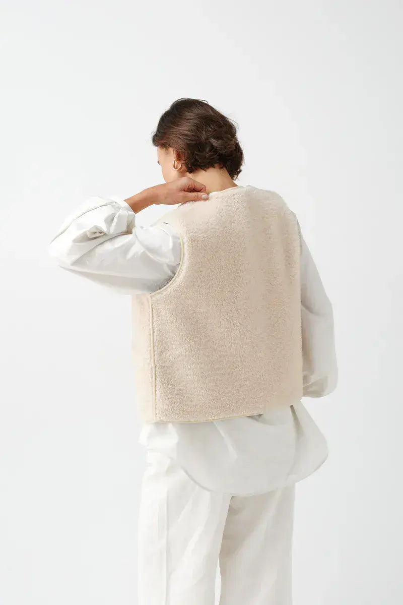 Helen Moore Faux Sheepskin Country Gilet - Ecru