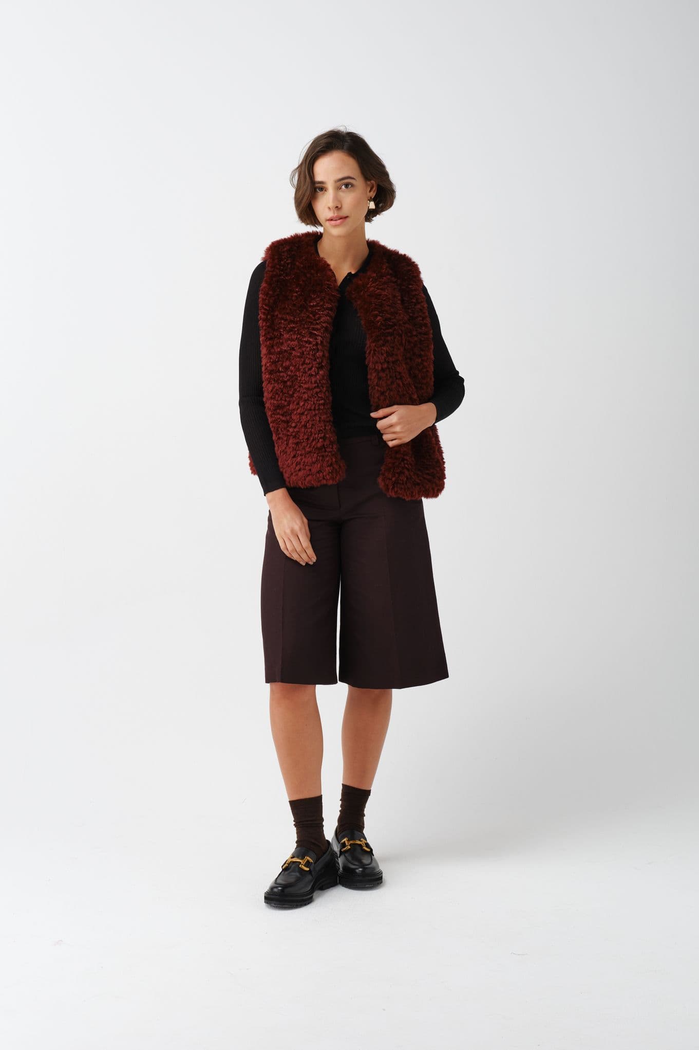 Helen Moore Faux Sheepskin Gilet - Burgundy