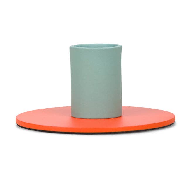 British Colour Standard Small 4cm Two-Tone Orange Flame & Opaline Green Metal Candleholder: 6
