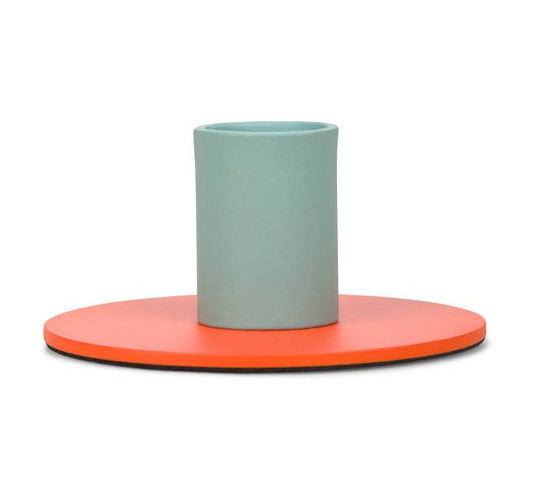 British Colour Standard Small 4cm Two-Tone Orange Flame & Opaline Green Metal Candleholder: 6