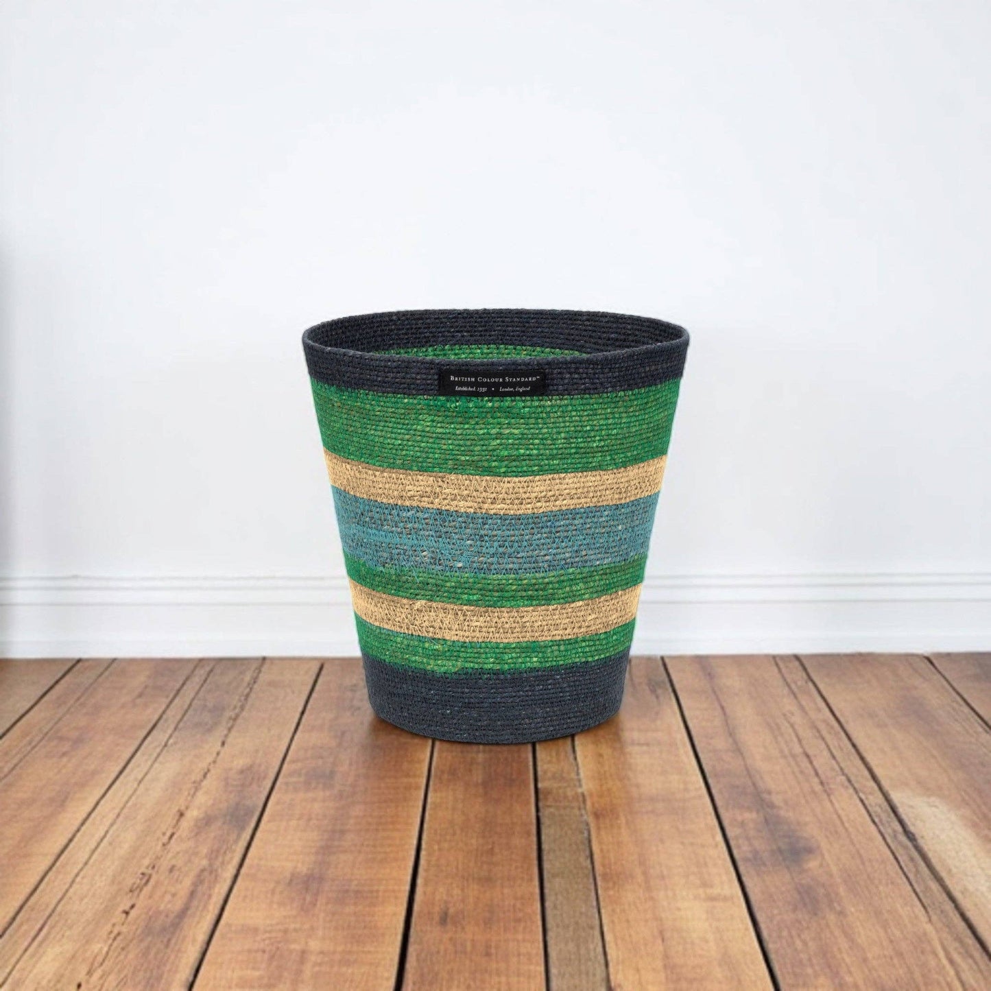 British Colour Standard Seagrass Waste Paper Basket in Beryl & Midnight Blue