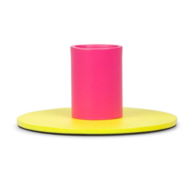 British Colour Standard Small 4cm Two-Tone Sulphur & Neyron Pink Metal Candleholder
