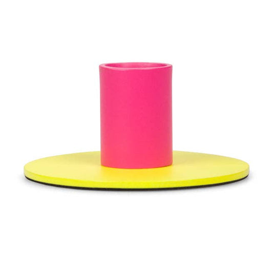 British Colour Standard Small 4cm Two-Tone Sulphur & Neyron Pink Metal Candleholder
