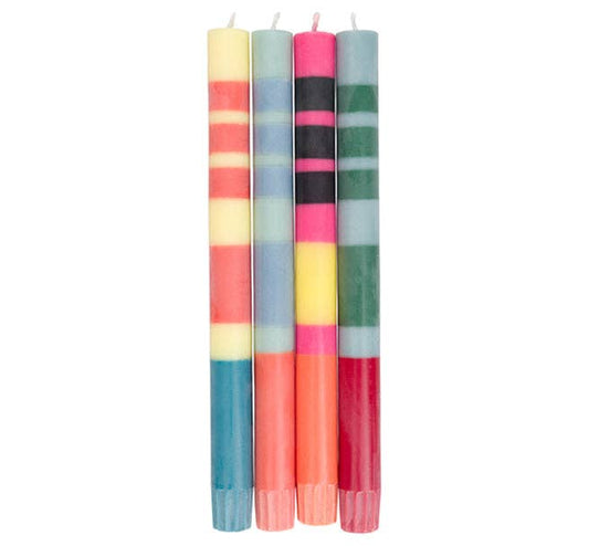 British Colour Standard Mixed Set Reds, Oranges & Blues Striped Eco Dinner Candles, 4 per pack: 6