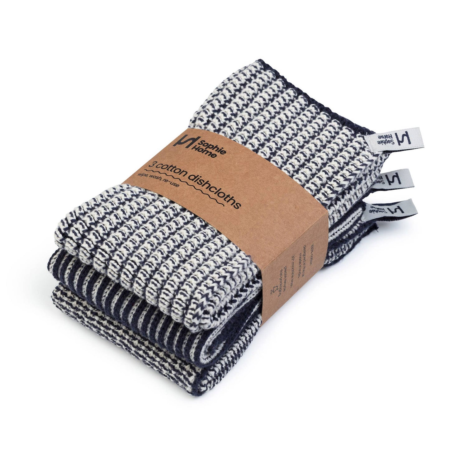 Sophie Home Reusable & Eco-Friendly Cotton Dishcloths: Textured Navy