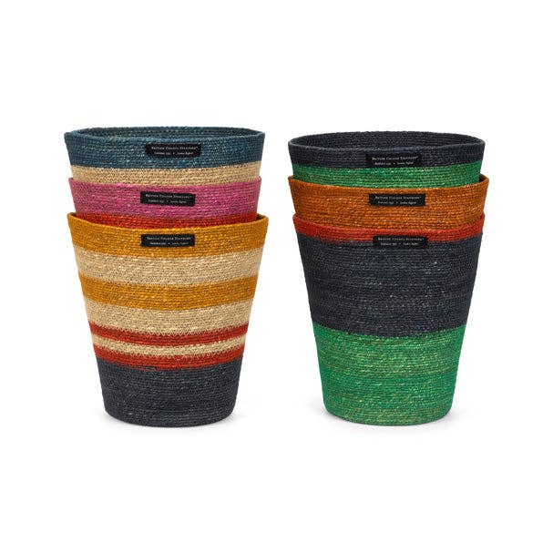 British Colour Standard Seagrass Waste Paper Basket in Beryl & Midnight Blue