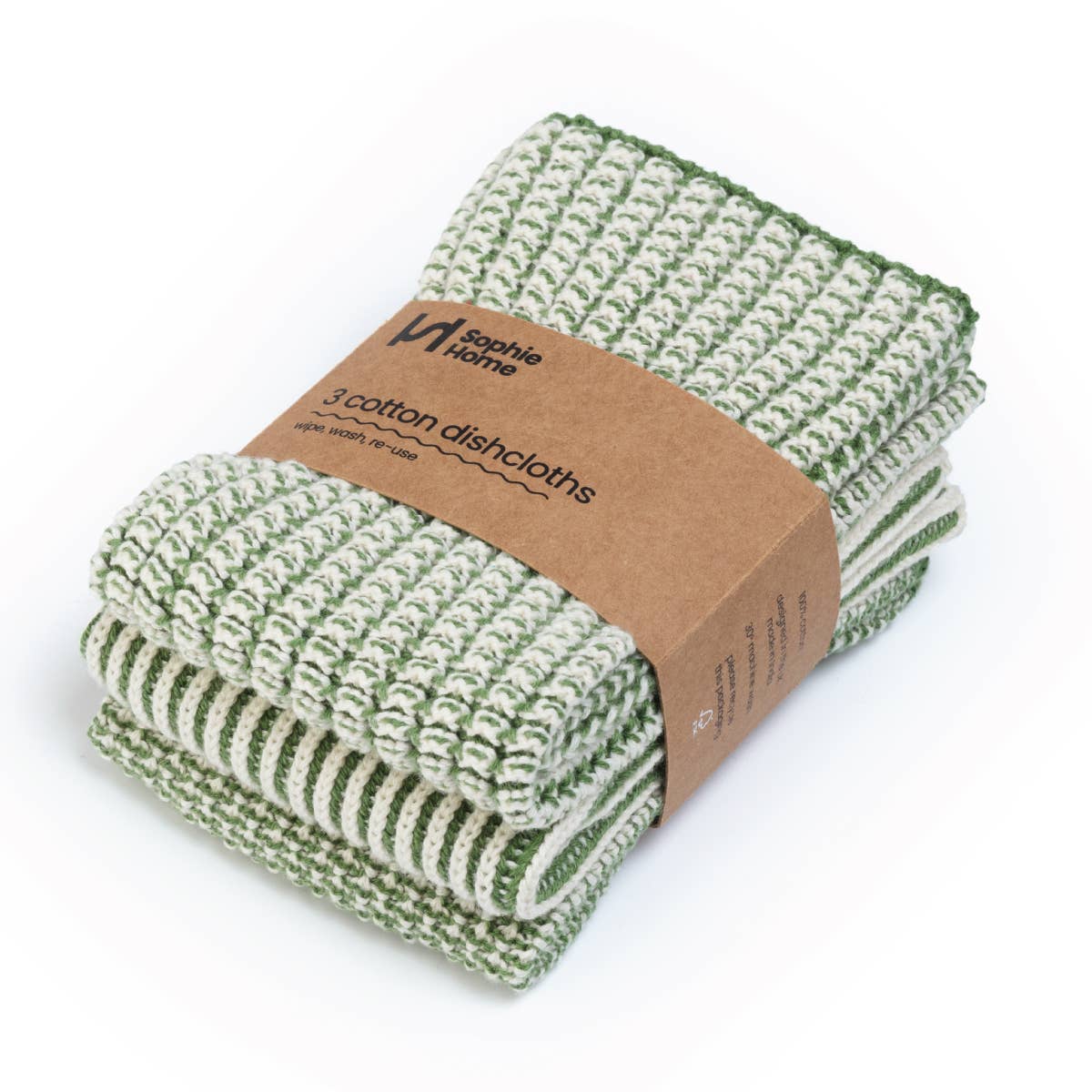 Sophie Home Reusable & Eco-Friendly Cotton Dishcloths: Textured Green