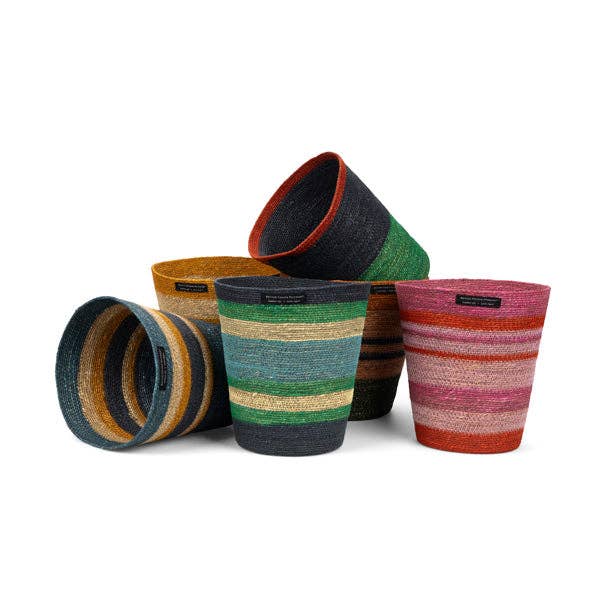 British Colour Standard Seagrass Waste Paper Basket in Beryl & Midnight Blue