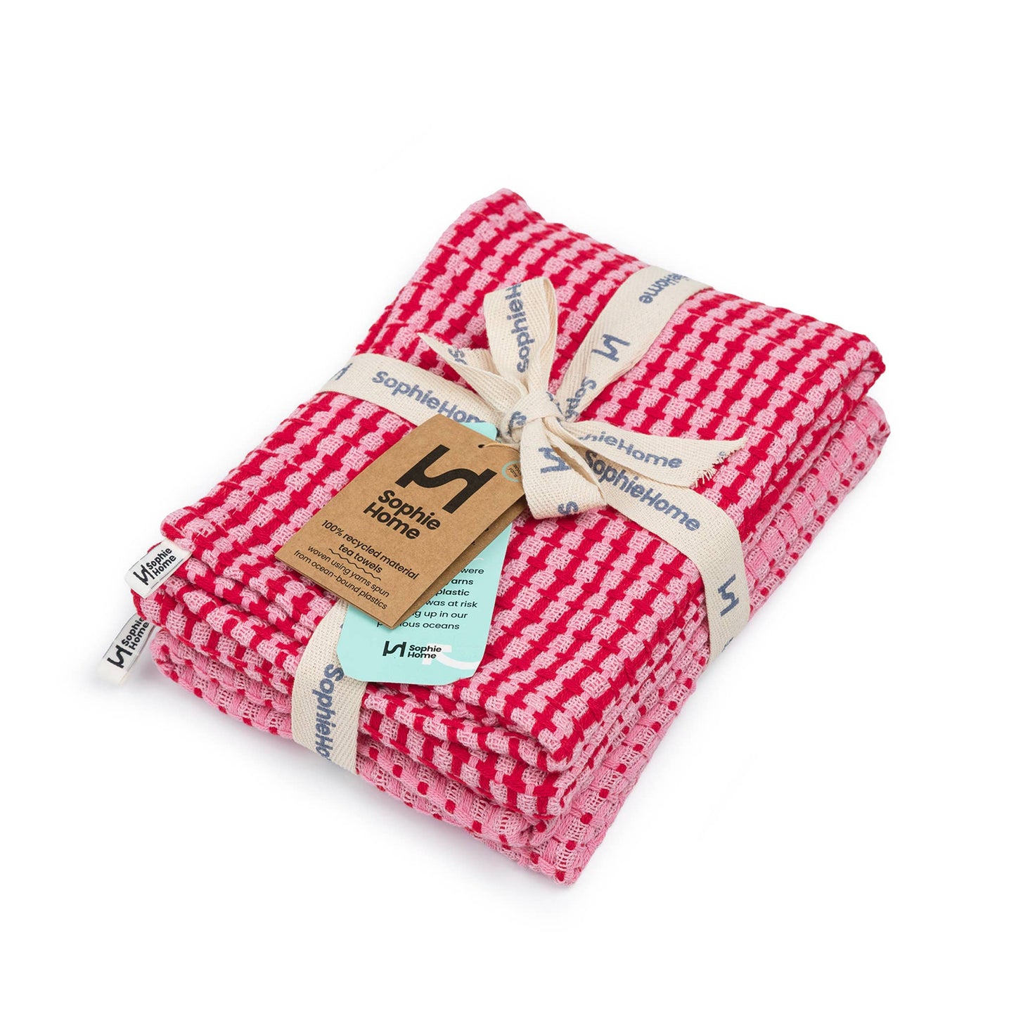 Sophie Home Recycled Materials Tea Towel 2 Pack:  Pink
