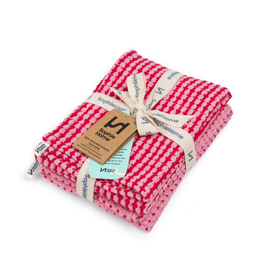 Sophie Home Recycled Materials Tea Towel 2 Pack:  Pink