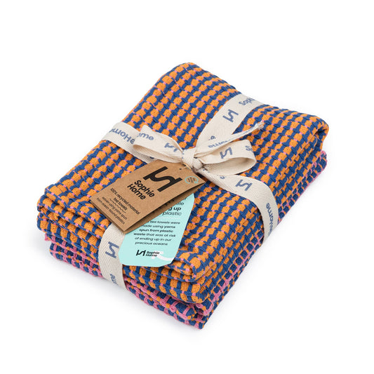 Sophie Home Recycled Materials Tea Towel 2 Pack: Cobalt