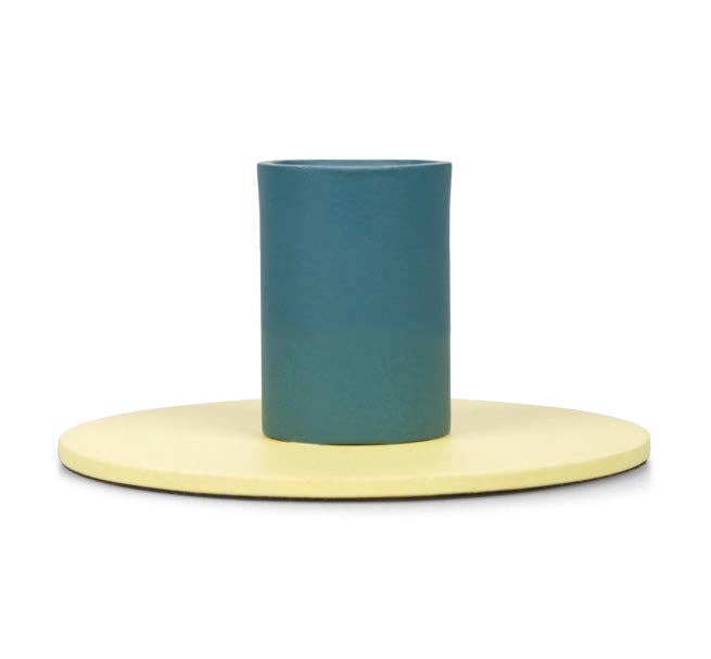 British Colour Standard Small 4cm Two-Tone Jasmine & Petrol Blue Metal Candleholder: 6