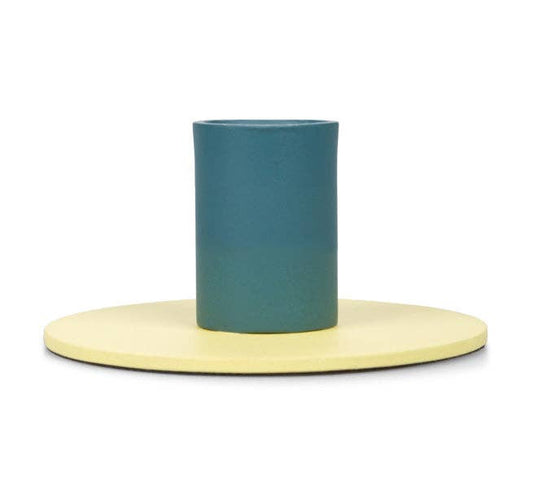 British Colour Standard Small 4cm Two-Tone Jasmine & Petrol Blue Metal Candleholder: 6