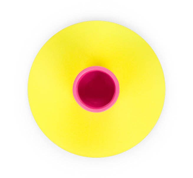 British Colour Standard Small 4cm Two-Tone Sulphur & Neyron Pink Metal Candleholder