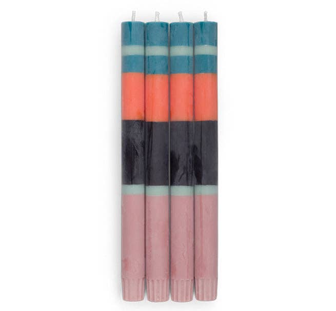 British Colour Standard Striped Rose, Petrol, Opaline, Orange & Jet Eco Dinner Candles, 4 per pack: 6