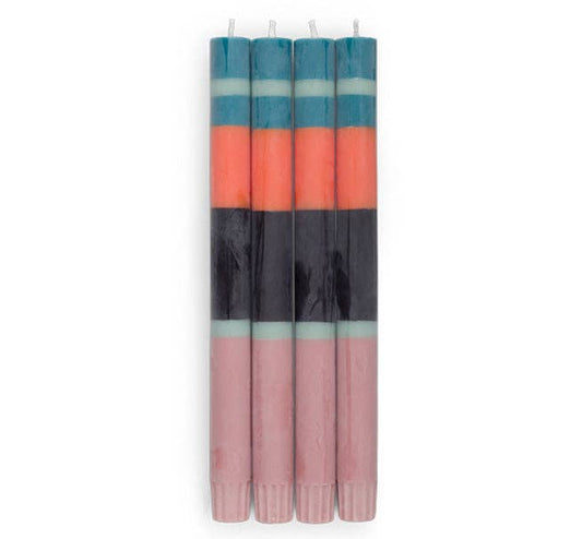 British Colour Standard Striped Rose, Petrol, Opaline, Orange & Jet Eco Dinner Candles, 4 per pack: 6