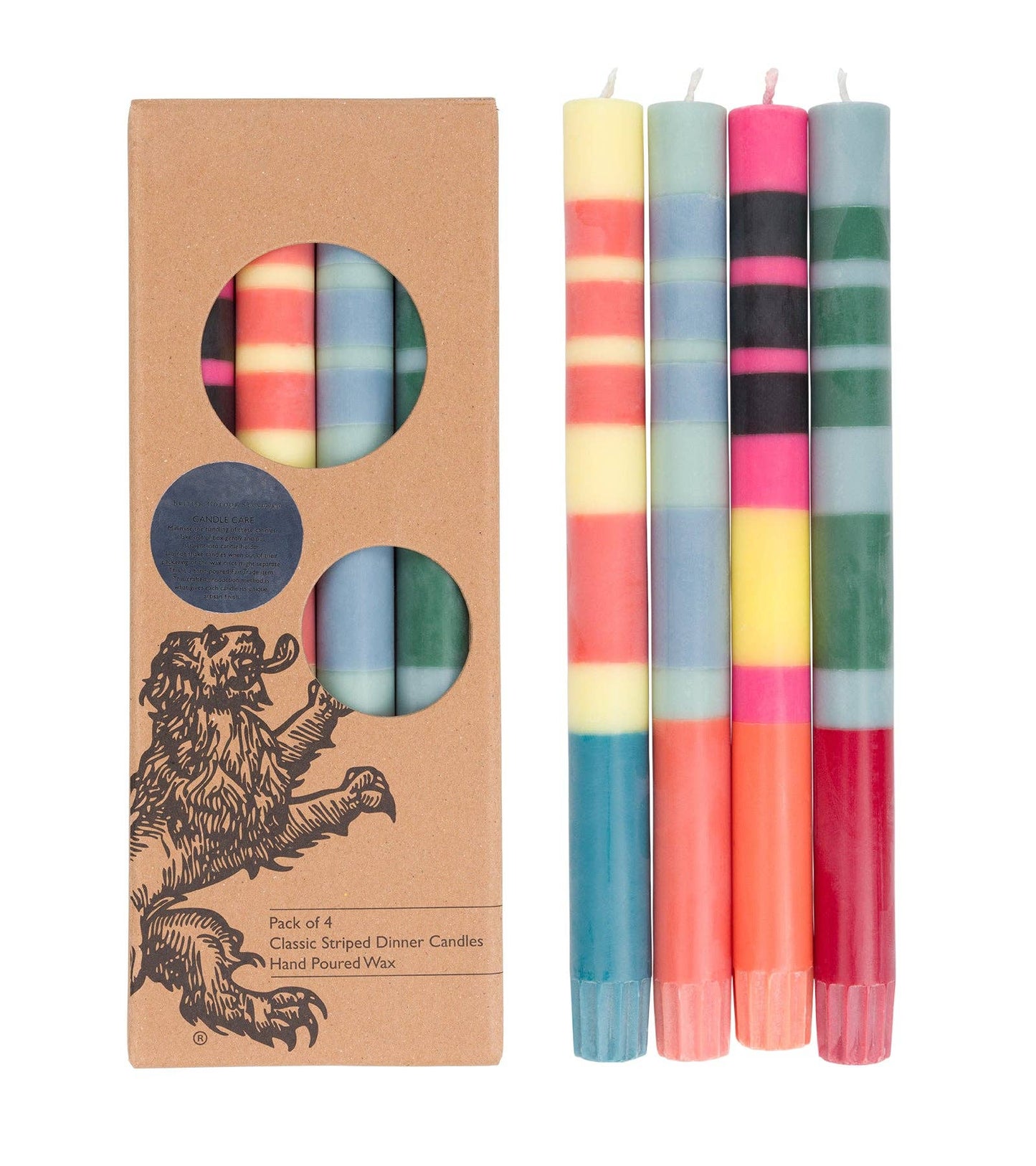 British Colour Standard Mixed Set Reds, Oranges & Blues Striped Eco Dinner Candles, 4 per pack: 6