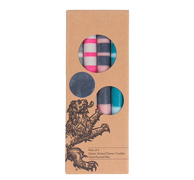 British Colour Standard British Colour Standard  Mixed Set Pinks, Blues & Greys Striped Eco Dinner Candles, 4 per pack