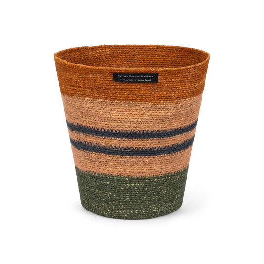 British Colour Standard Seagrass Waste Paper Basket in Olive & Old Rose