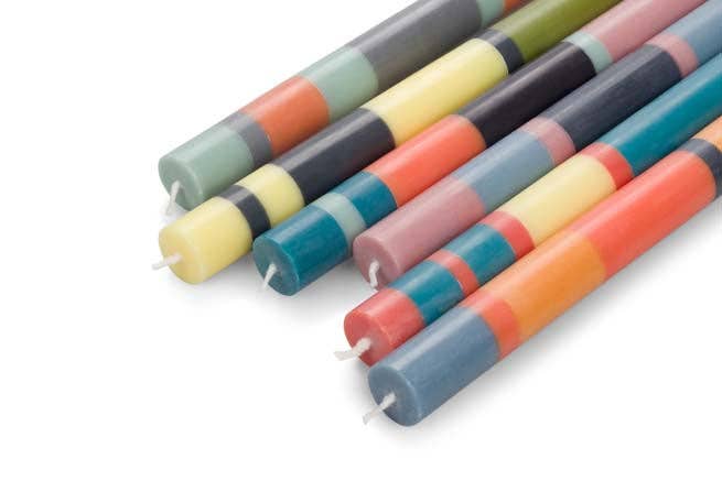 British Colour Standard British Colour Standard Striped Marigold, Gunmetal & Opaline Eco Dinner Candles, 4 per pack