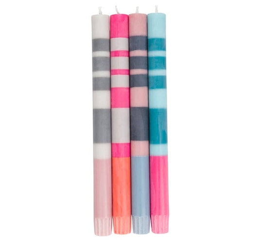 British Colour Standard British Colour Standard  Mixed Set Pinks, Blues & Greys Striped Eco Dinner Candles, 4 per pack