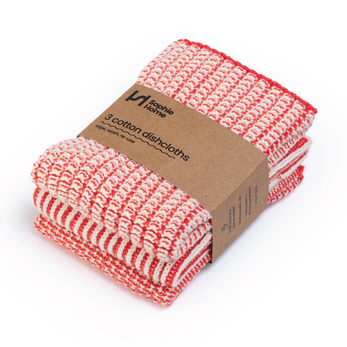 Sophie Home Reusable & Eco-Friendly Cotton Knit Dishcloths: Textured Red