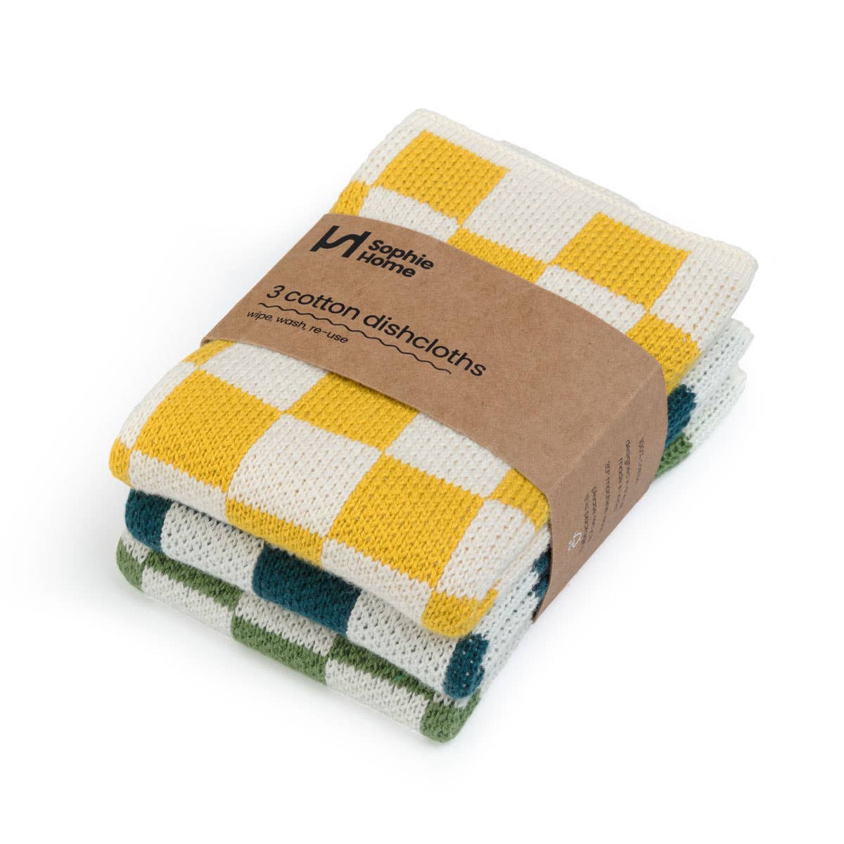 Sophie Home Reusable & Eco-Friendly Cotton Knit Dishcloths: Check Citrus