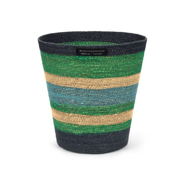 British Colour Standard Seagrass Waste Paper Basket in Beryl & Midnight Blue