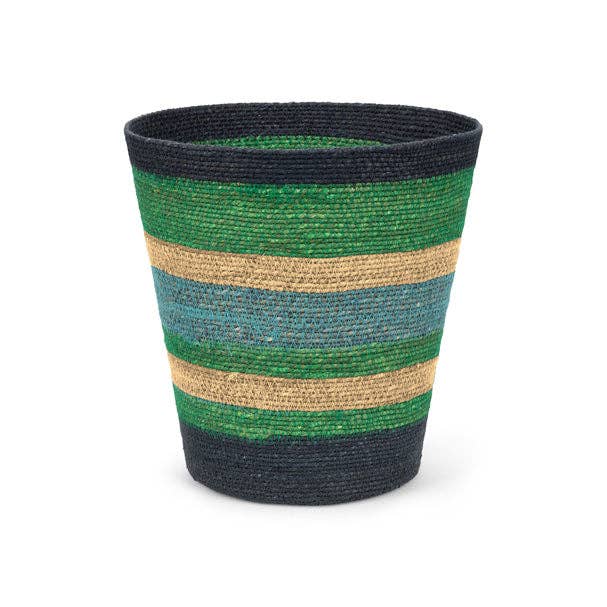 British Colour Standard Seagrass Waste Paper Basket in Beryl & Midnight Blue