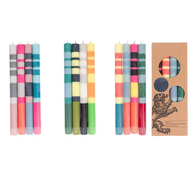 British Colour Standard Mixed Set Reds, Oranges & Blues Striped Eco Dinner Candles, 4 per pack: 6