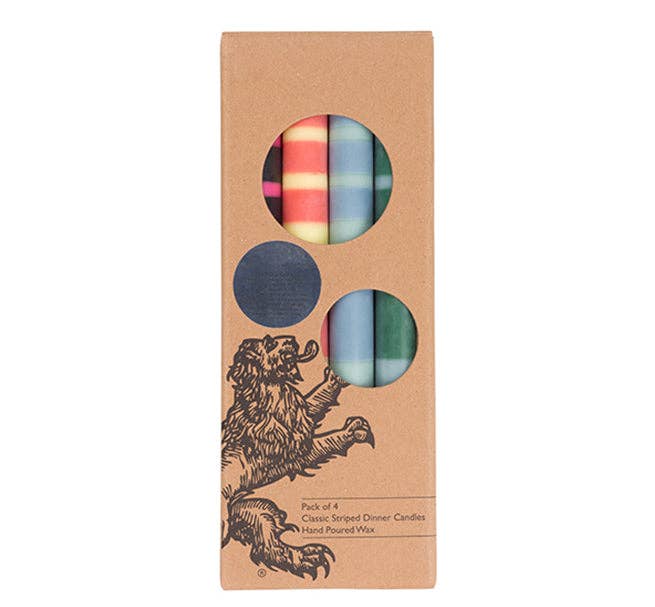 British Colour Standard Mixed Set Reds, Oranges & Blues Striped Eco Dinner Candles, 4 per pack: 6