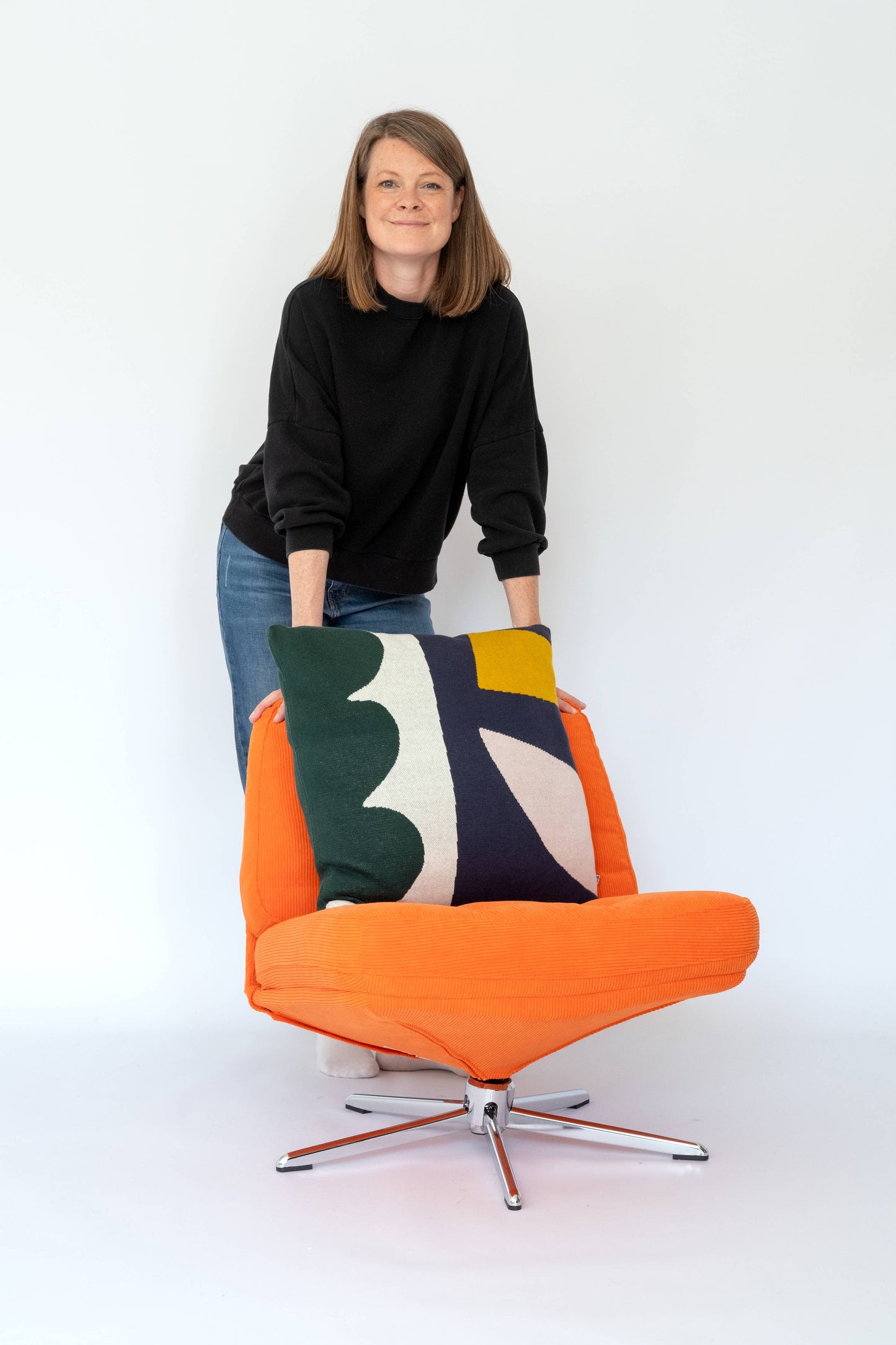 Sophie Home Cotton Knit Throw Pillow/Cushion - Orbi Navy: Filled Cushion (UK & Europe Only)