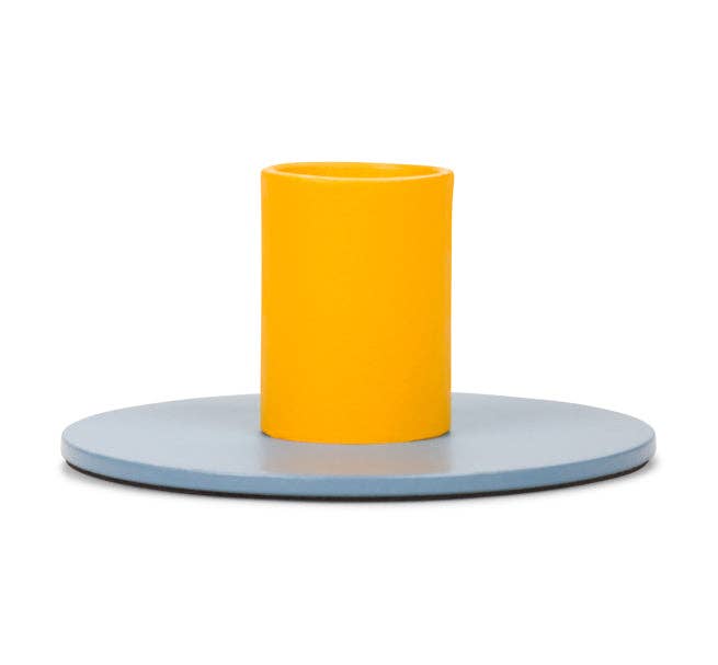 British Colour Standard Small 4cm Two-Tone Pompadour & Saffron Metal Candleholder: 6