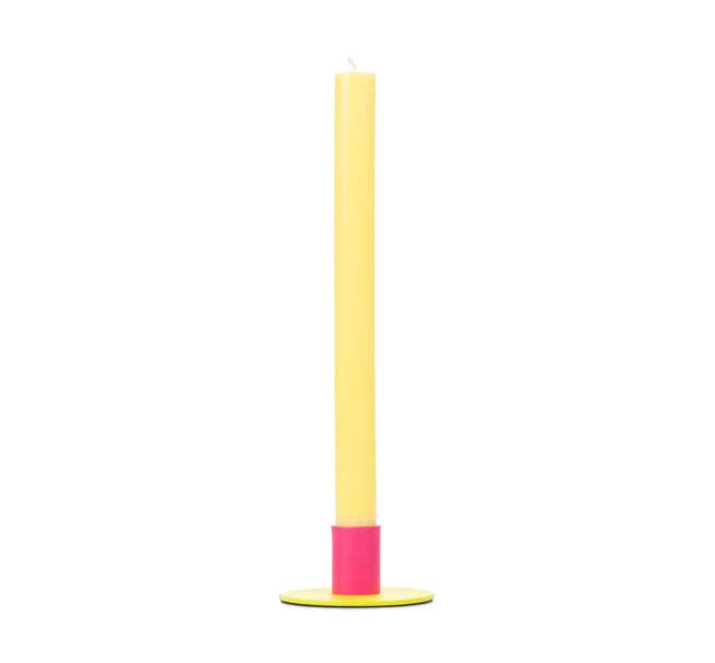 British Colour Standard Small 4cm Two-Tone Sulphur & Neyron Pink Metal Candleholder