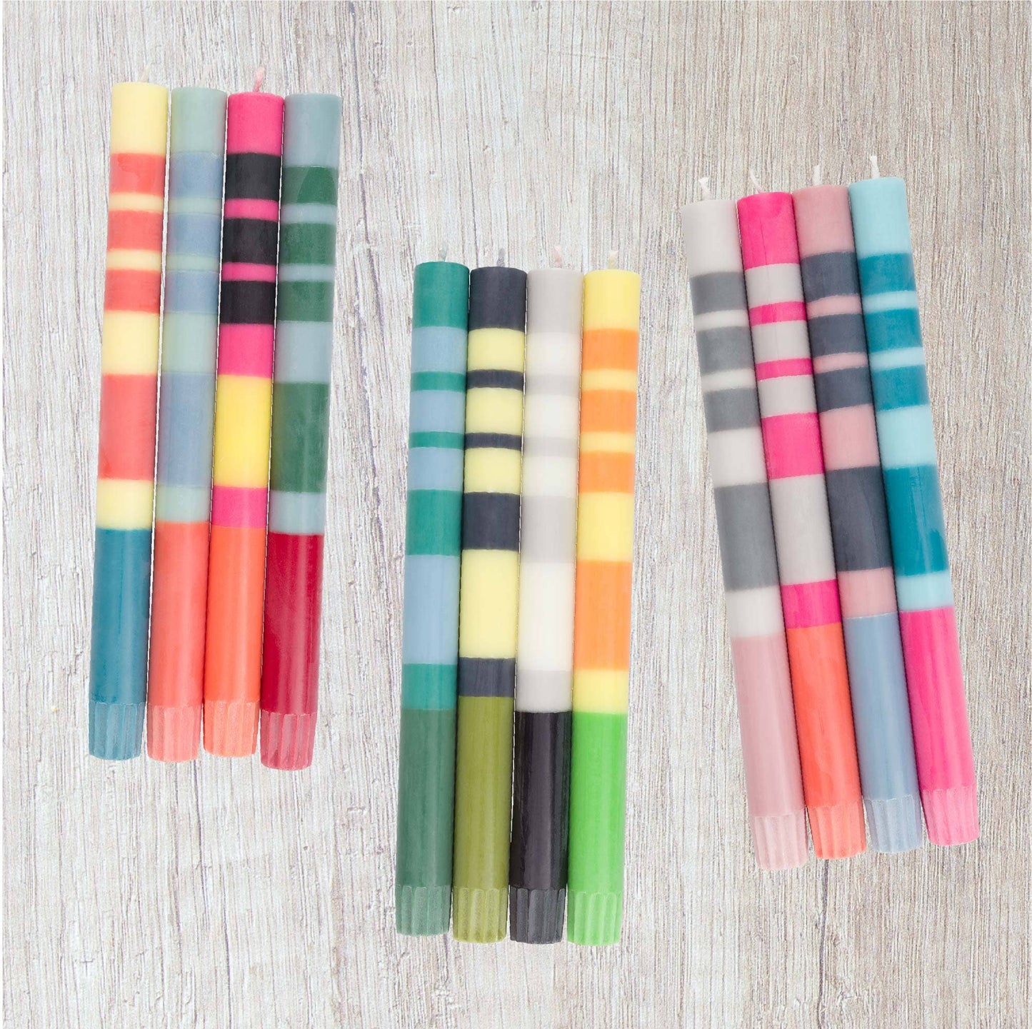 British Colour Standard British Colour Standard  Mixed Set Pinks, Blues & Greys Striped Eco Dinner Candles, 4 per pack