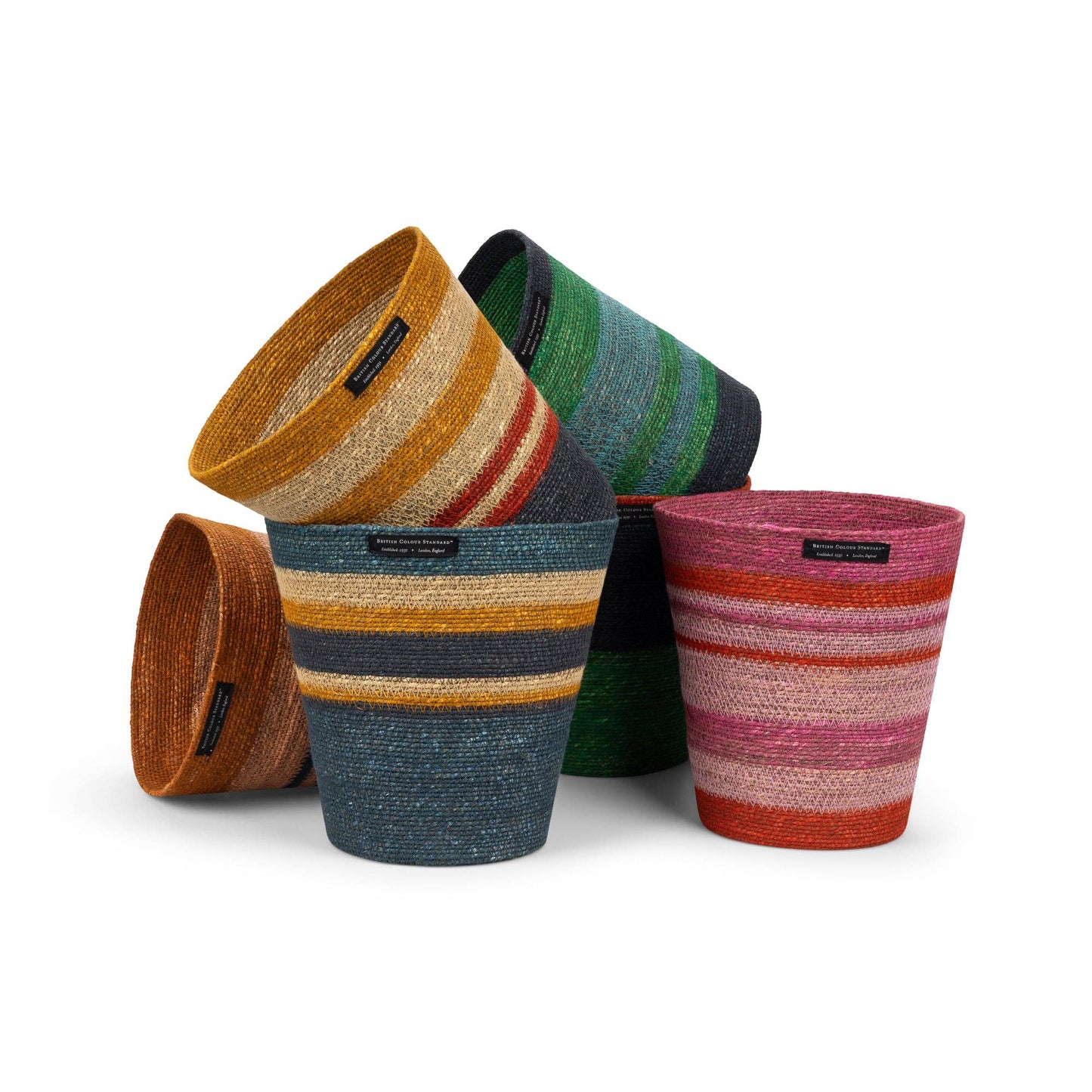 British Colour Standard Seagrass Waste Paper Basket in Olive & Old Rose