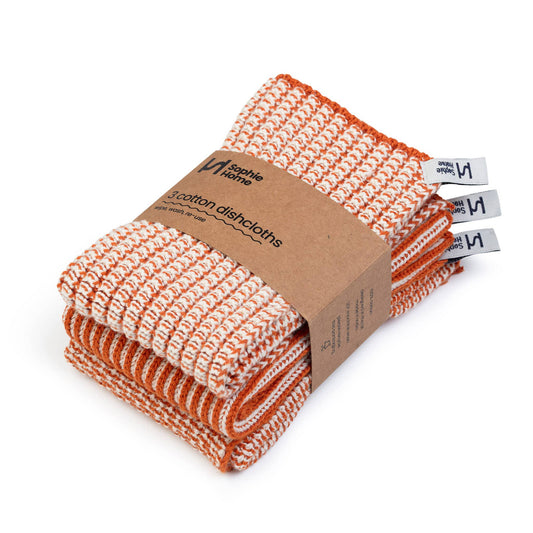 Sophie Home Reusable & Eco-Friendly Cotton Dishcloths: Textured Orange