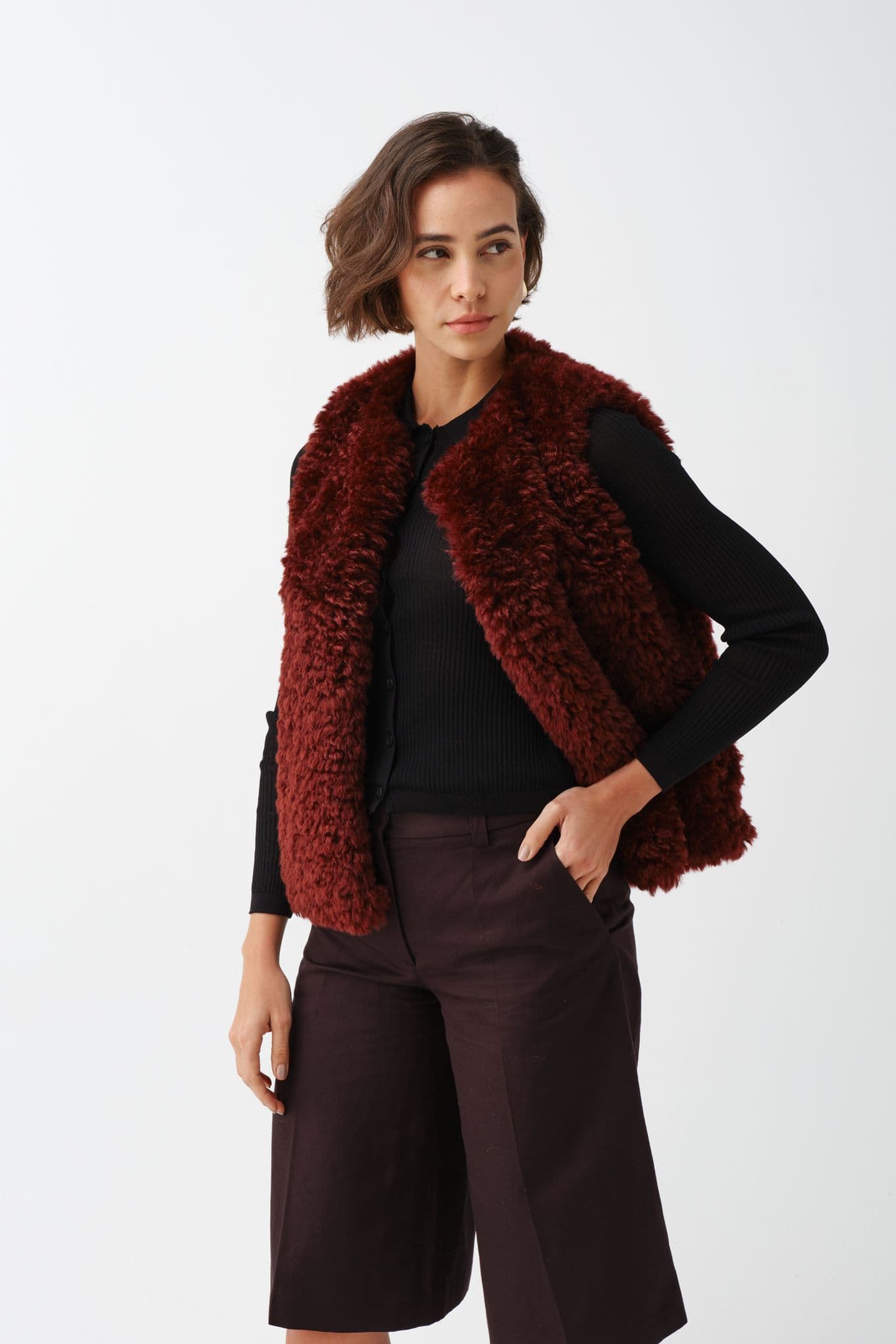 Helen Moore Faux Sheepskin Gilet - Burgundy