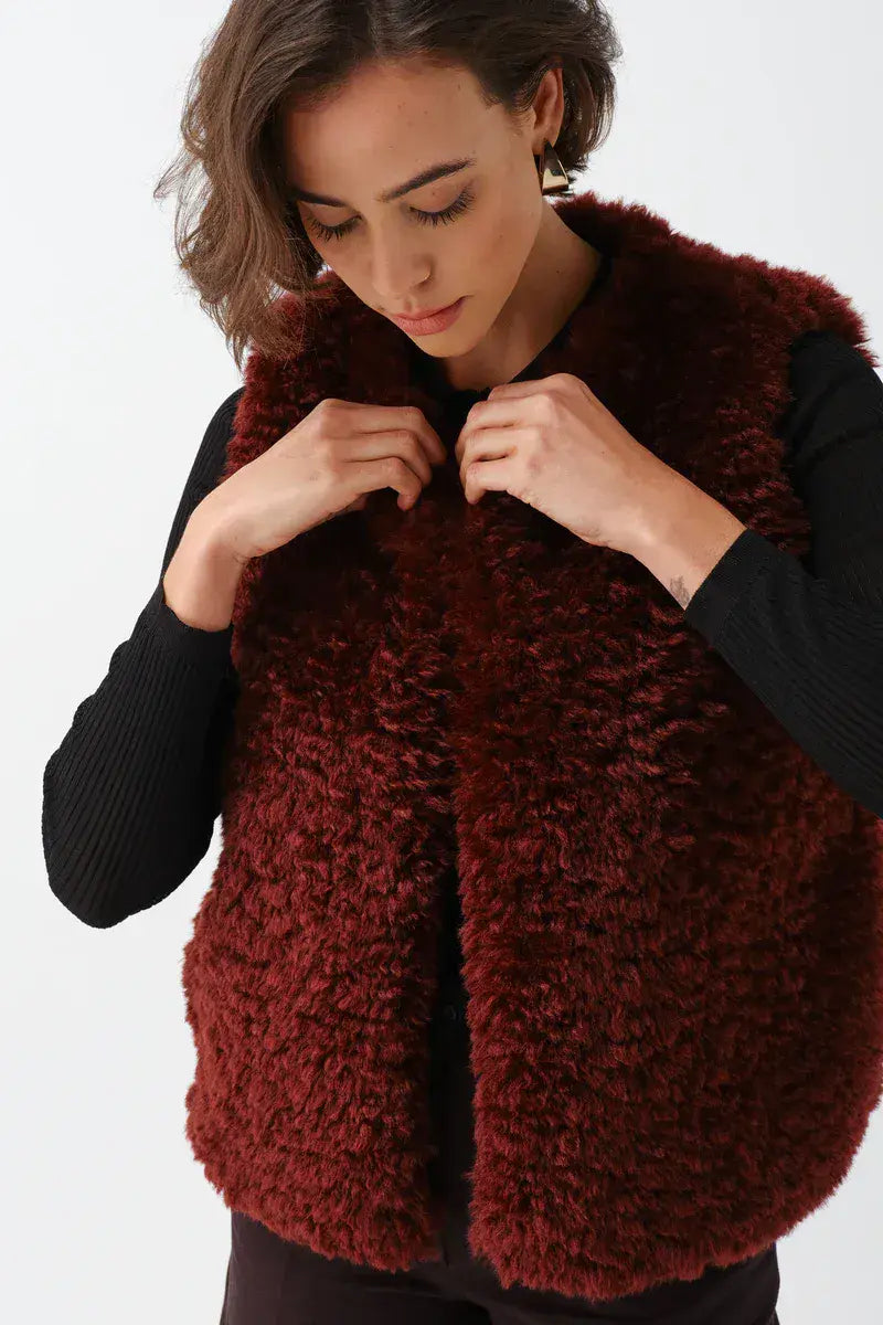 Helen Moore Faux Sheepskin Gilet - Burgundy