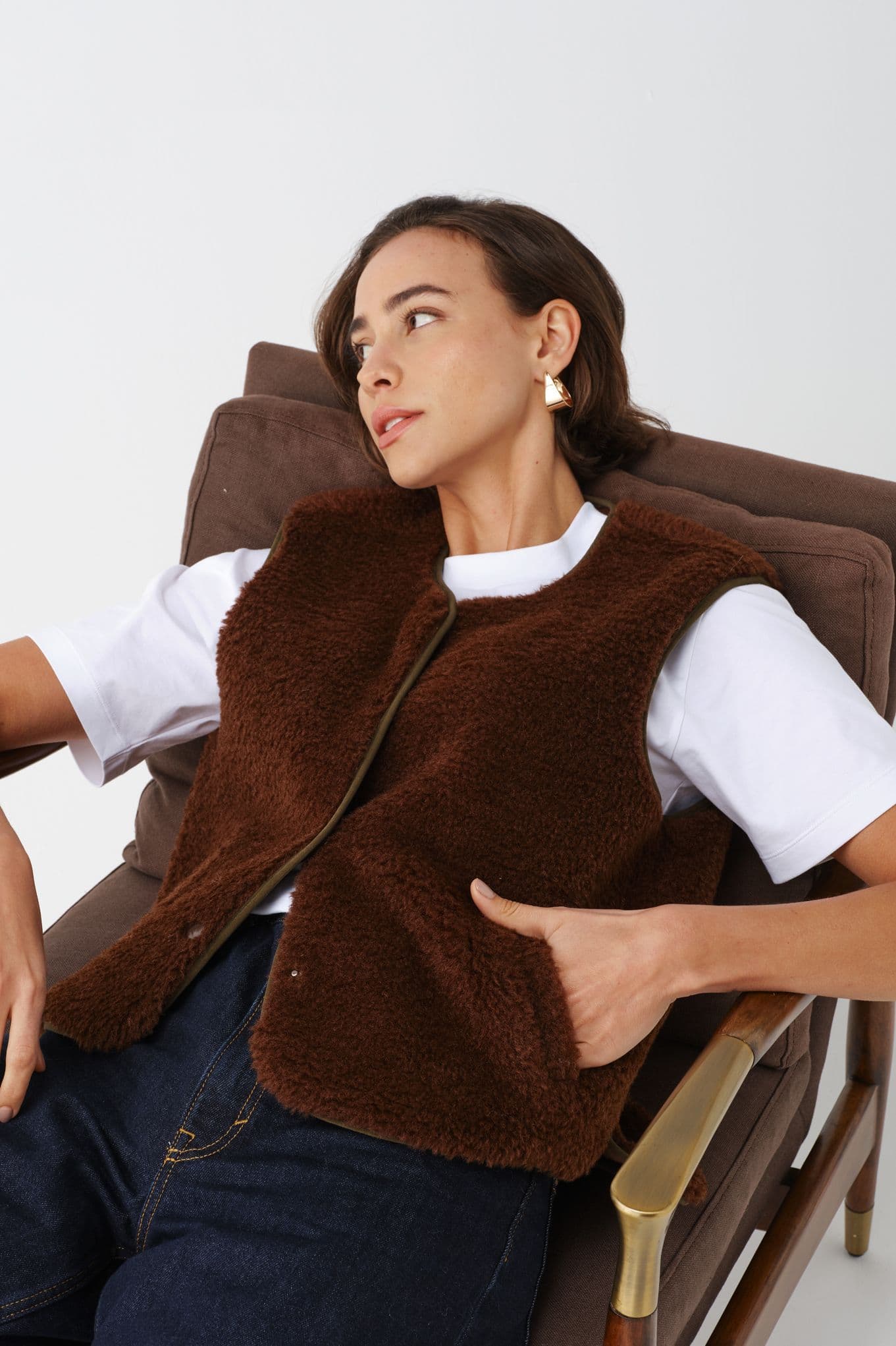 Helen Moore Faux Sheepskin Sport Gilet - Walnut