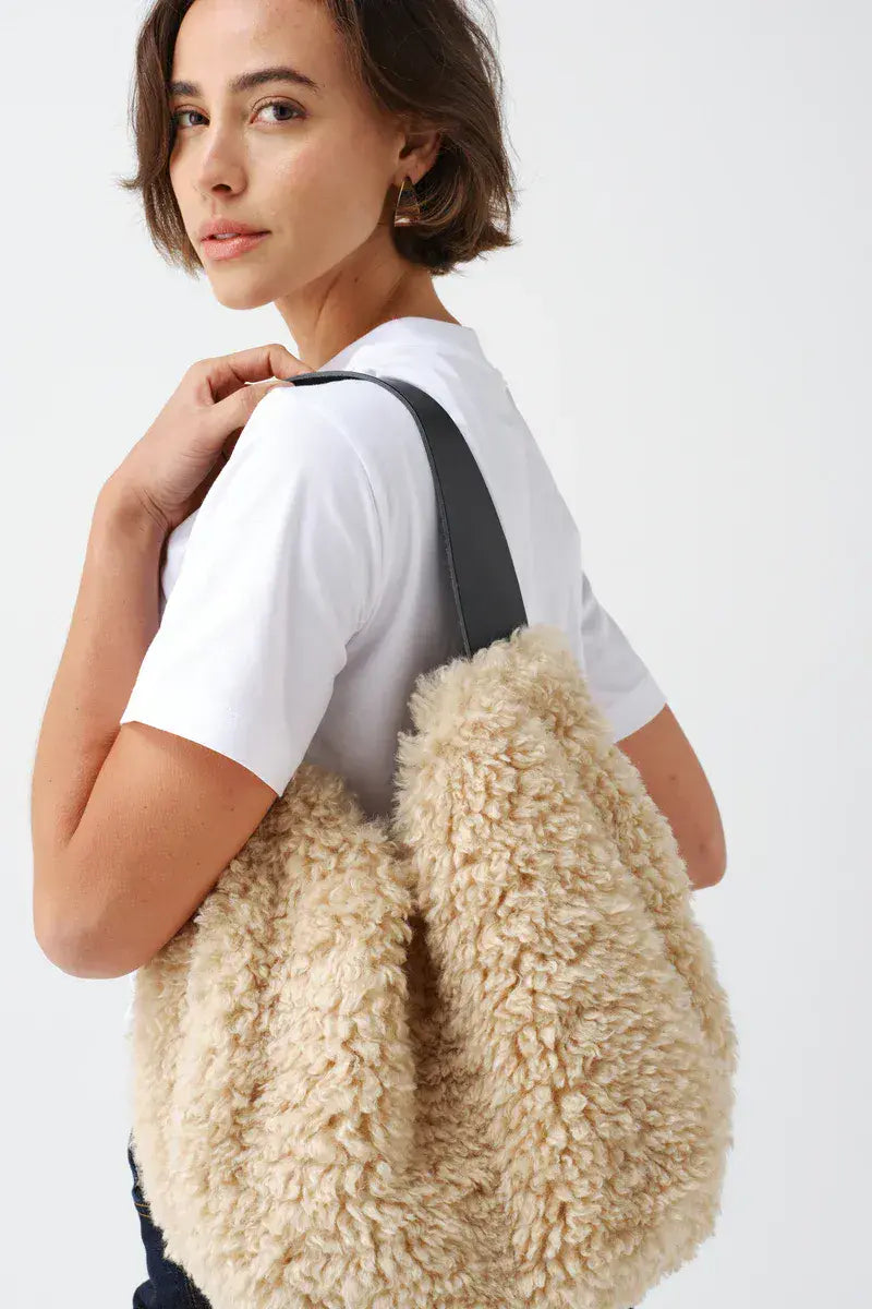 Helen Moore Slouch Bag Faux Sheepskin - Cream