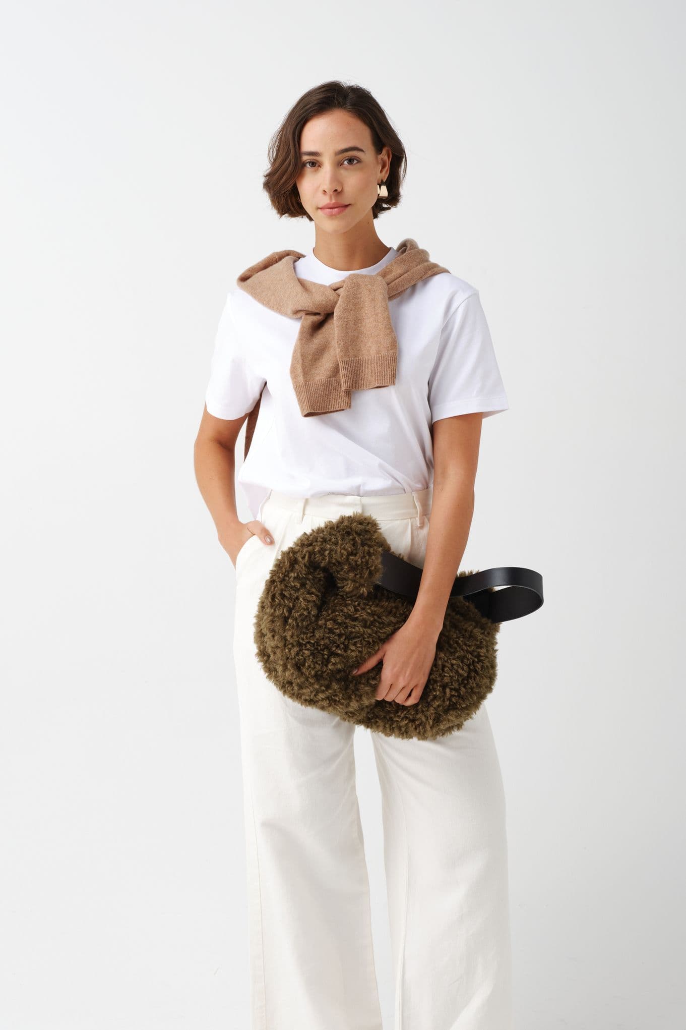 Helen Moore Slouch Bag Faux Sheepskin - Forest Green