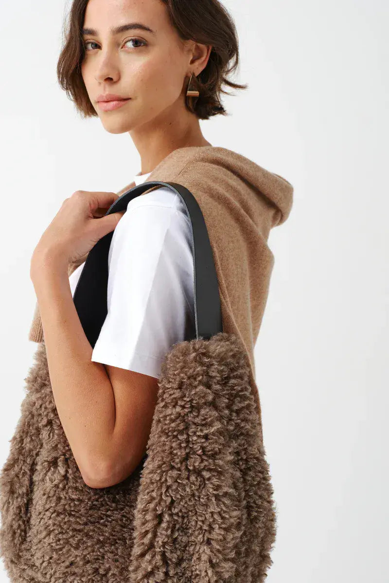 Helen Moore Slouch Bag Faux Sheepskin  - Taupe